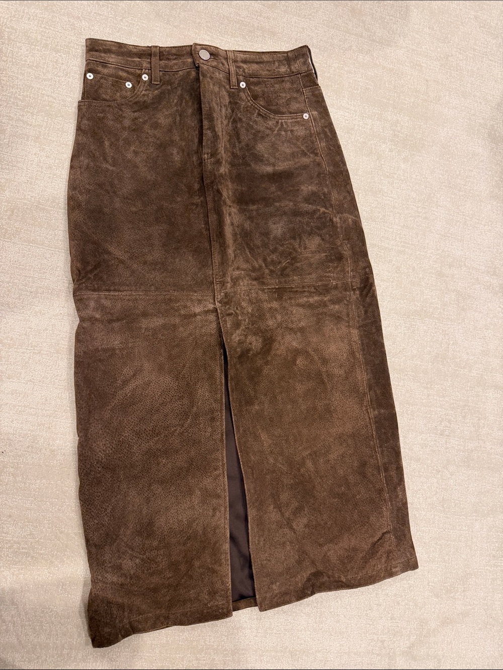 Brown Suede Long Pencil Skirt